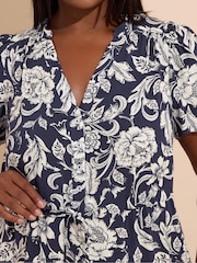 Yours Curve Blue Button Up Frilled Dress - Image 4 of 5