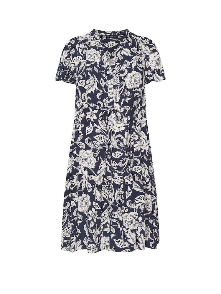 Yours Curve Blue Button Up Frilled Dress - Image 5 of 5 Yours Curve Blue Button Up Frilled Dress - Image 5 of 5