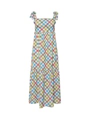 PixieGirl Petite Multi Gingham Shoulder Tie Maxi Dress - Image 5 of 5