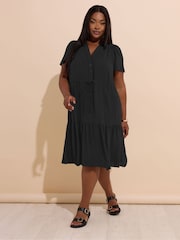 Yours Curve Black Button Up Frilled Dress - Image 2 of 5