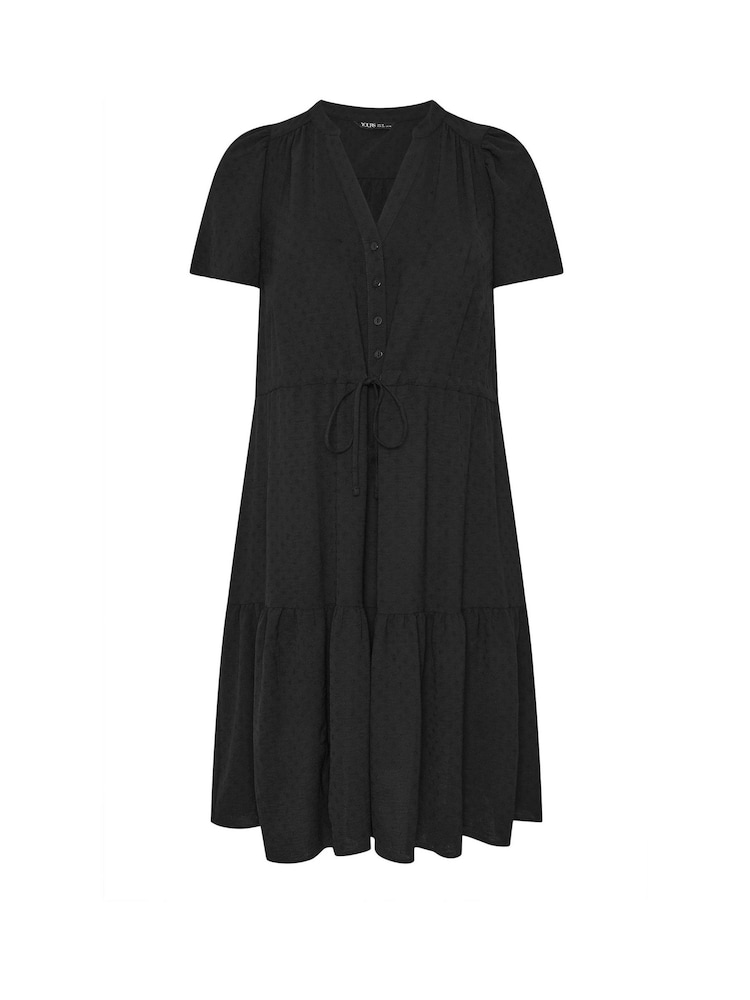 Yours Curve Black Button Up Frilled Dress - Image 5 of 5