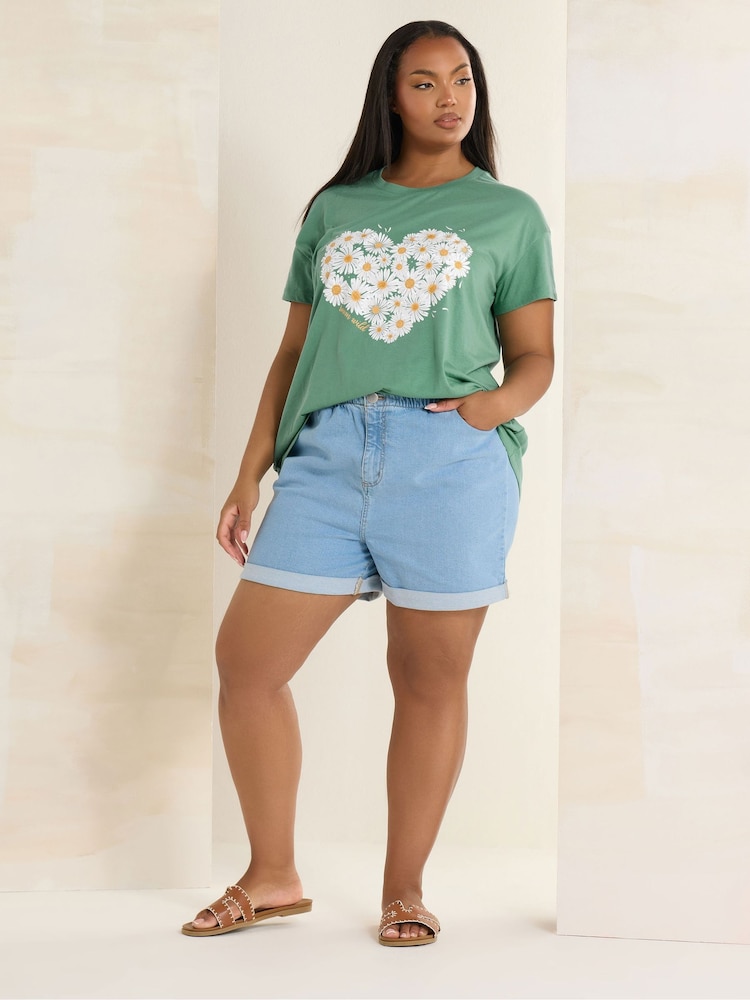 Yours Curve Green Placement T-Shirt - Image 2 of 4