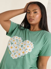 Yours Curve Green Placement T-Shirt - Image 4 of 4