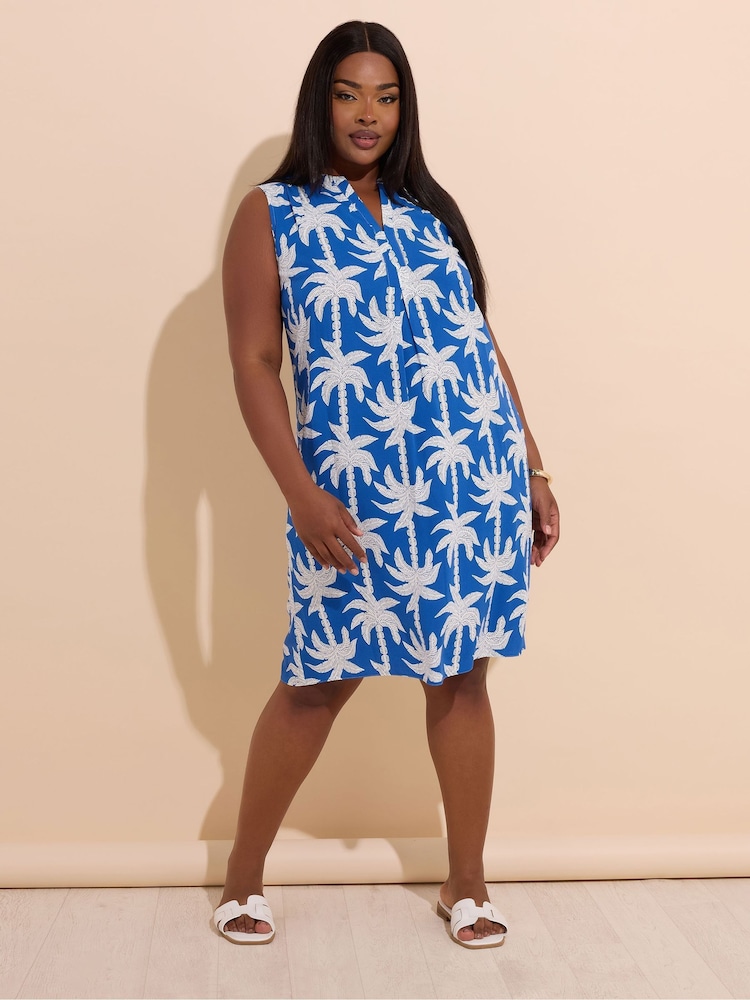 Yours Curve Blue Notch Neck Sleeveless Dress - Image 2 of 5 Yours Curve Blue Notch Neck Sleeveless Dress - Image 2 of 5