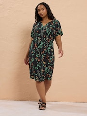 Yours Curve Black Notch Neck Tunic Dress - Image 1 of 5