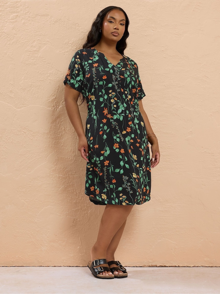 Yours Curve Black Notch Neck Tunic Dress - Image 2 of 5