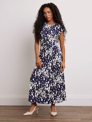 M&Co Navy Blue Spot Twist Petite Midi Dress - Image 2 of 6