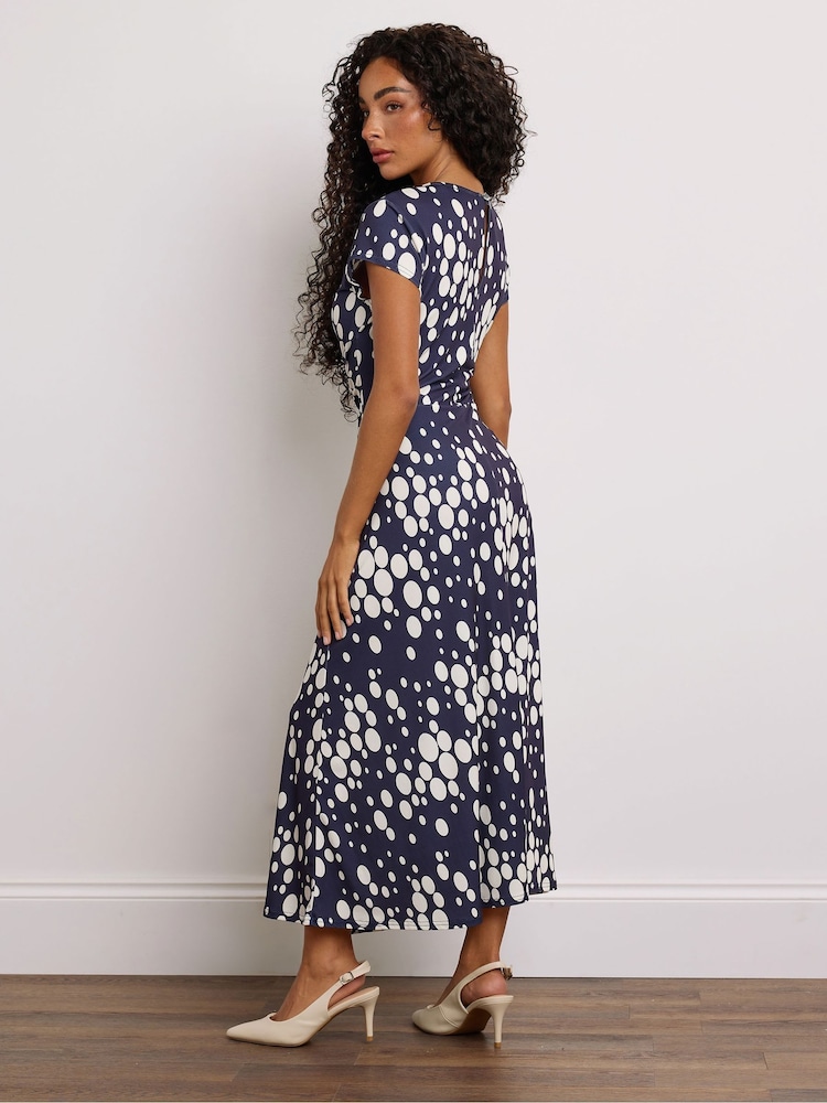 M&Co Navy Blue Spot Twist Petite Midi Dress - Image 3 of 6