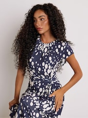 M&Co Navy Blue Spot Twist Petite Midi Dress - Image 4 of 6
