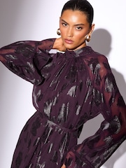 Lipsy Plum Metallic Petite Mini Floral Print Woven Underbust Dress - Image 3 of 4