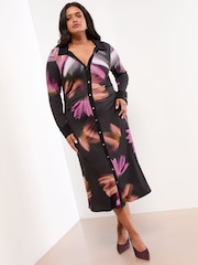 Schwarz/Blumenmuster - Lipsy Jersey Button Through Midi Shirt Dress - Bild 3 von 4