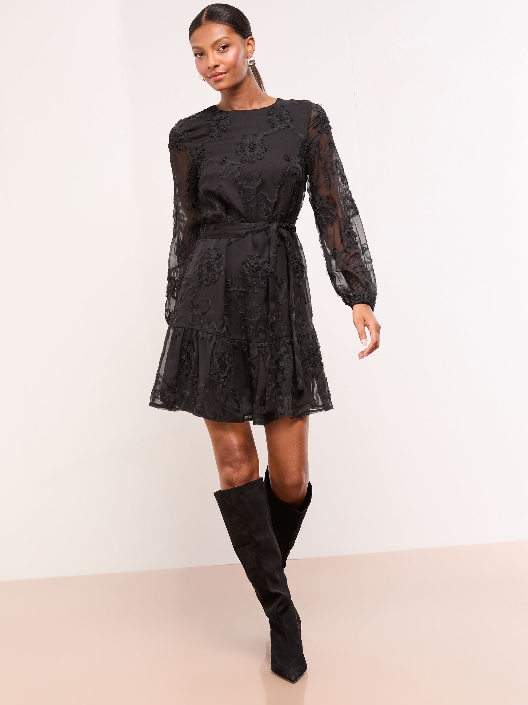 Buy Lipsy Black 3D Lace Long Sleeve Mini Dress from the Next UK
