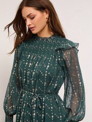 Lipsy Teal Blue Metallic Mini Floral Print Woven Underbust Dress - Image 2 of 4