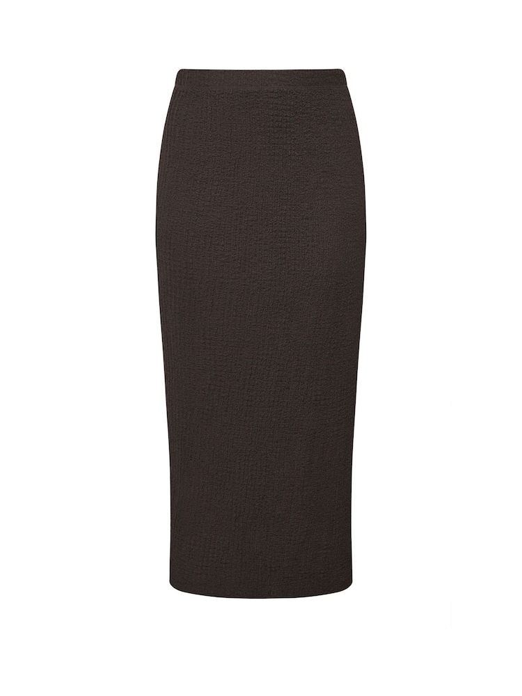 Yours Curve Brown Textured Side Split Skirt - Image 6 of 6
