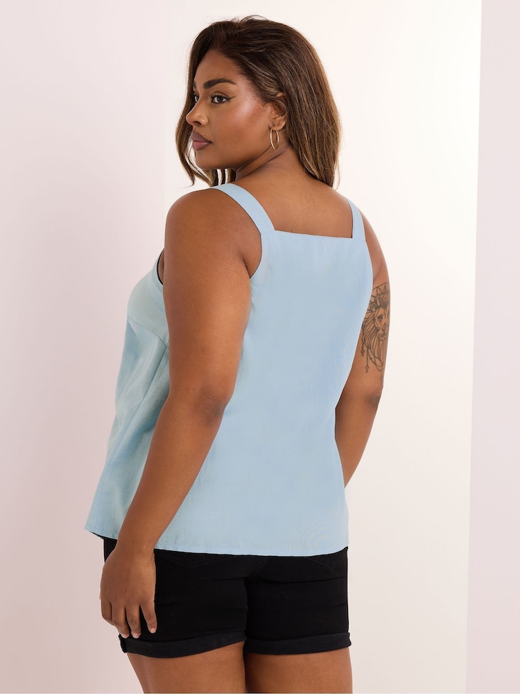 Yours Curve Blue Sleeveless T-Shirt - Image 2 of 5 Yours Curve Blue Sleeveless T-Shirt - Image 2 of 5