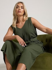 Yours Curve Green Tie Waist Textured Jumpsuit - Image 2 of 5