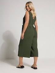 Yours Curve Green Tie Waist Textured Jumpsuit - Image 3 of 5