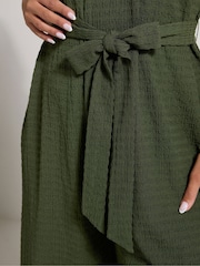 Yours Curve Green Tie Waist Textured Jumpsuit - Image 4 of 5
