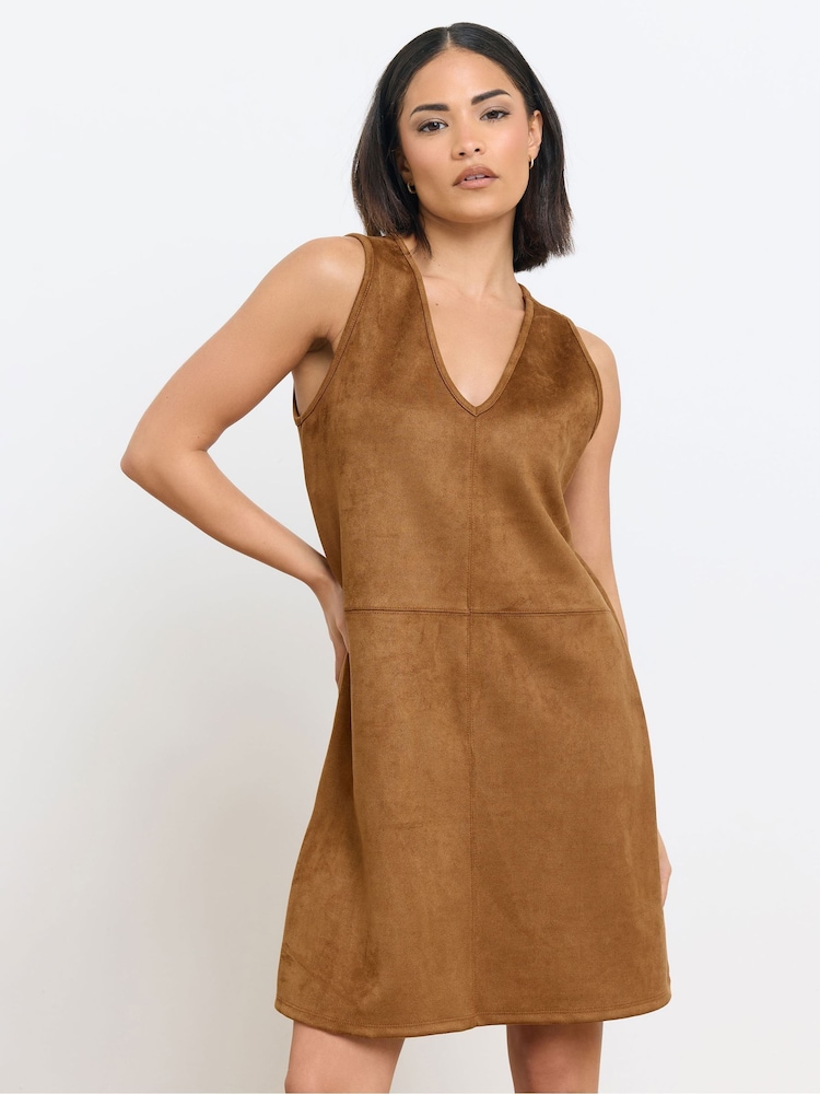 PixieGirl Petite Brown Suedette Mini Dress - Image 2 of 6