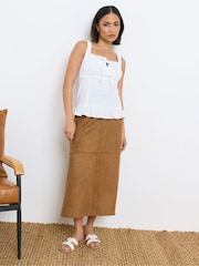PixieGirl Petite Brown Suedette Midi Skirt - Image 2 of 5