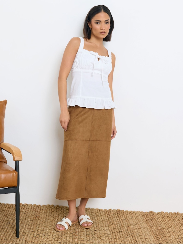 PixieGirl Petite Brown Suedette Midi Skirt - Image 2 of 5