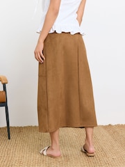 PixieGirl Petite Brown Suedette Midi Skirt - Image 3 of 5