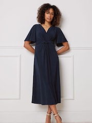 M&Co Blue Short Sleeve Twist Dress - Image 1 of 5