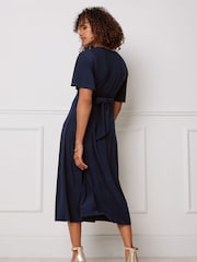 M&Co Blue Short Sleeve Twist Dress - Image 3 of 5