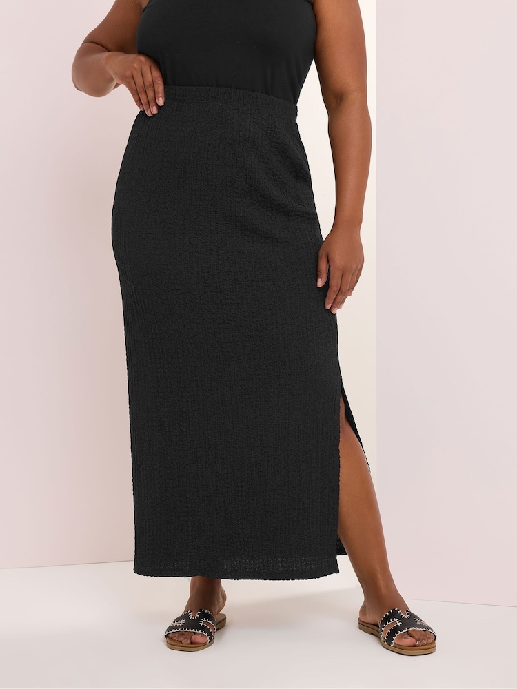 Yours Curve Black Textured Side Split Skirt - Image 1 of 5