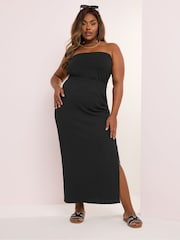 Yours Curve Black Textured Side Split Skirt - Image 3 of 5