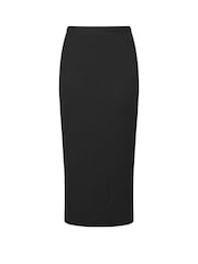 Yours Curve Black Textured Side Split Skirt - Image 4 of 5