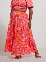 Yours Curve Pink Tiered Skirt - Image 1 of 5