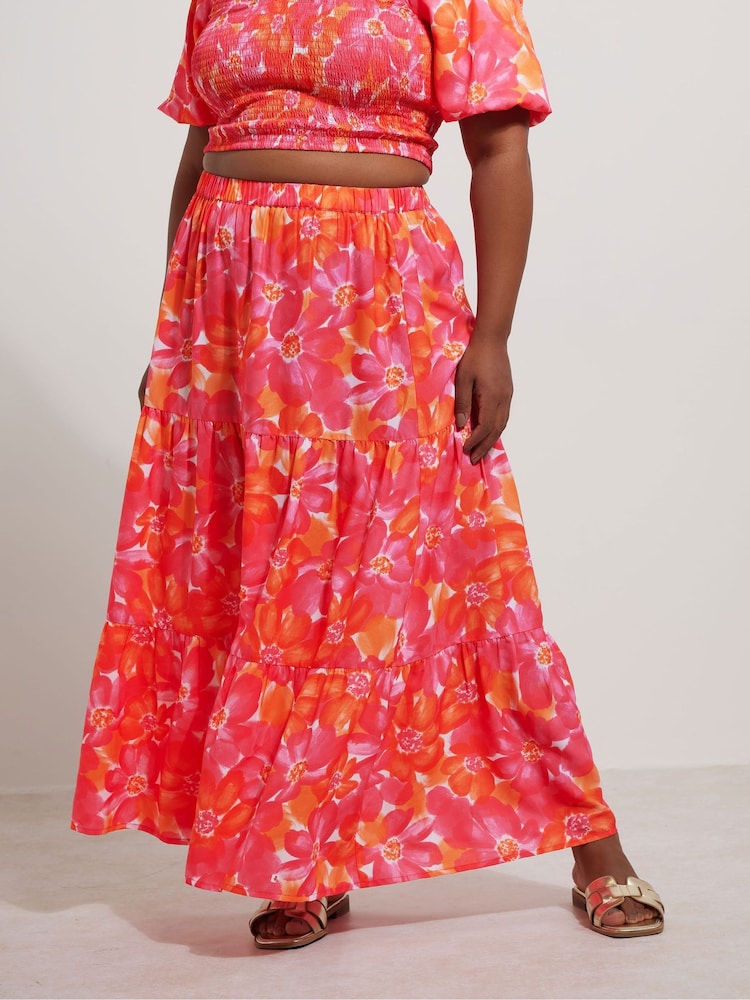 Yours Curve Pink Tiered Skirt - Image 1 of 5