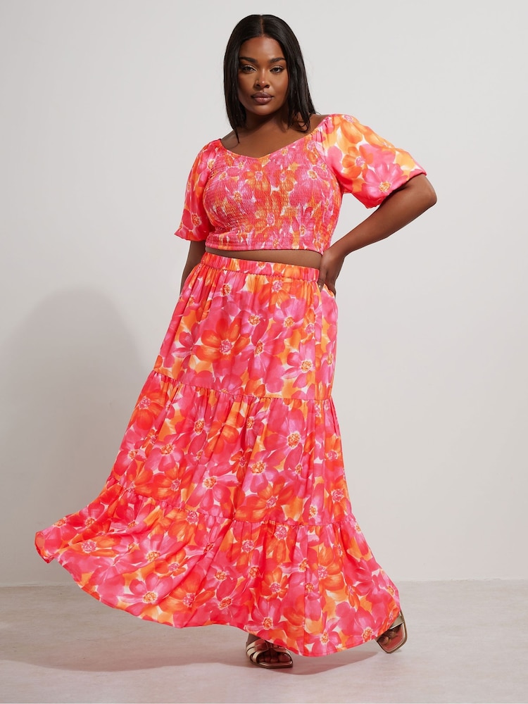 Yours Curve Pink Tiered Skirt - Image 2 of 5