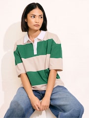 PixieGirl Petite Green Short Sleeve Stripe Rugby 100% Cotton Shirt - Image 1 of 5