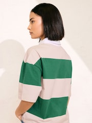 PixieGirl Petite Green Short Sleeve Stripe Rugby 100% Cotton Shirt - Image 2 of 5