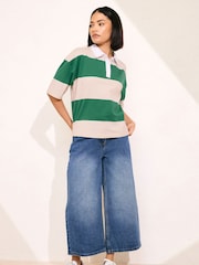 PixieGirl Petite Green Short Sleeve Stripe Rugby 100% Cotton Shirt - Image 3 of 5