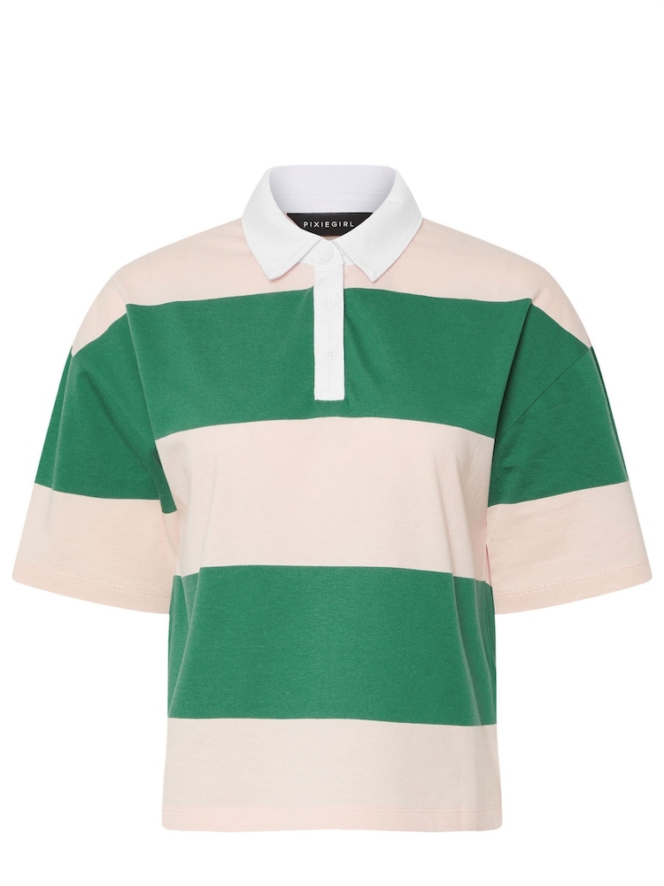 PixieGirl Petite Green Short Sleeve Stripe Rugby 100% Cotton Shirt - Image 5 of 5