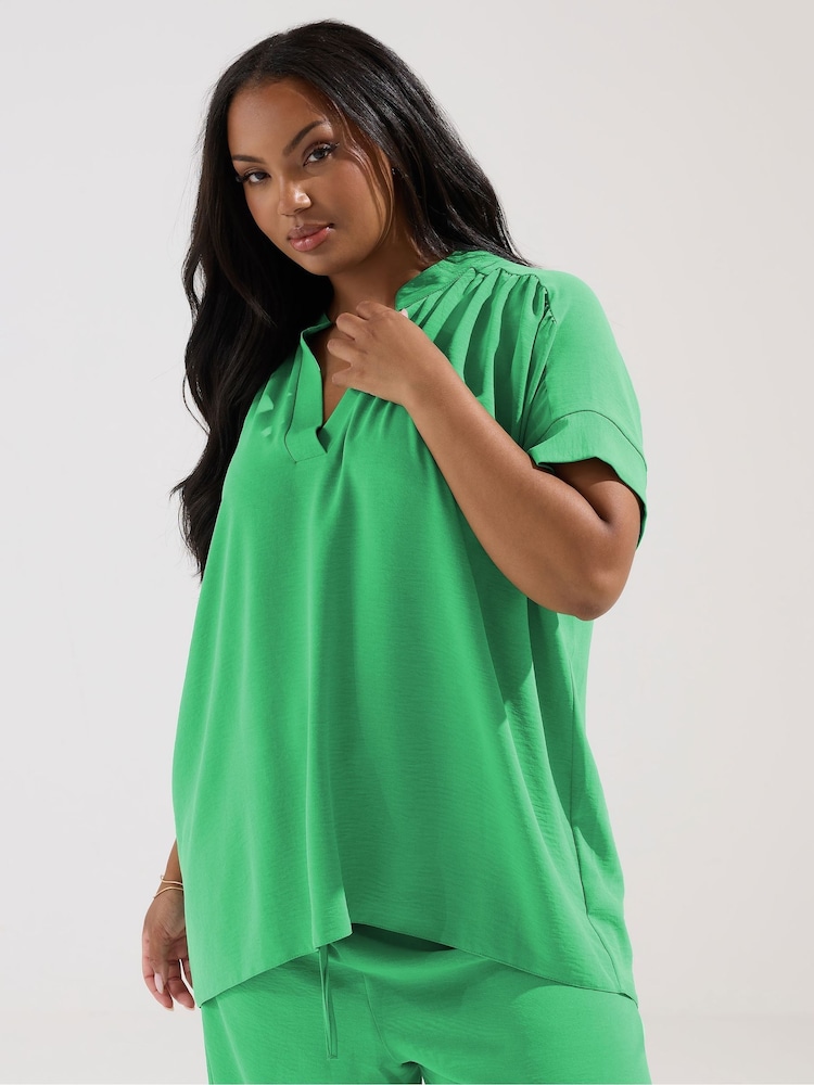 Yours Curve Green V-Neck Co-Ord Top - Image 1 of 5
