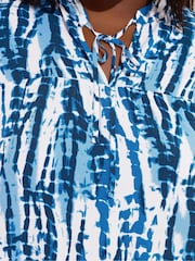 Yours Curve Blue Tie Neck Tiered Blouse - Image 5 of 6