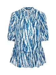 Yours Curve Blue Tie Neck Tiered Blouse - Image 6 of 6