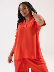 Yours Curve Orange V-Neck Co-Ord Top - Image 1 of 5