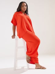 Yours Curve Orange V-Neck Co-Ord Top - Image 2 of 5