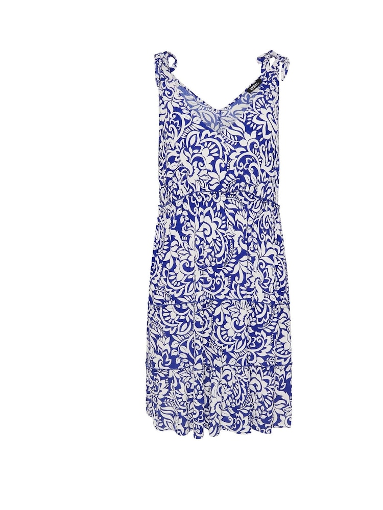 Yours Curve Blue Tiered Throw On Dress - Image 2 of 2