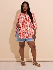 Yours Curve Orange Tie Neck Tiered Blouse - Image 3 of 6