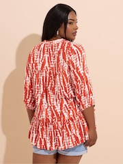 Yours Curve Orange Tie Neck Tiered Blouse - Image 4 of 6