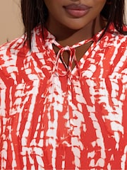 Yours Curve Orange Tie Neck Tiered Blouse - Image 5 of 6