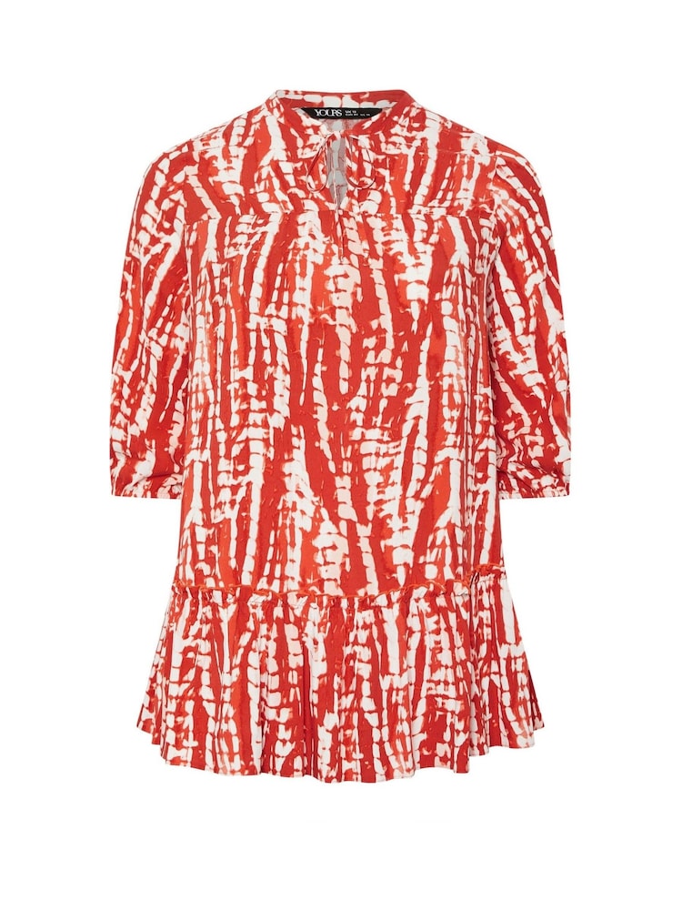 Yours Curve Orange Tie Neck Tiered Blouse - Image 6 of 6