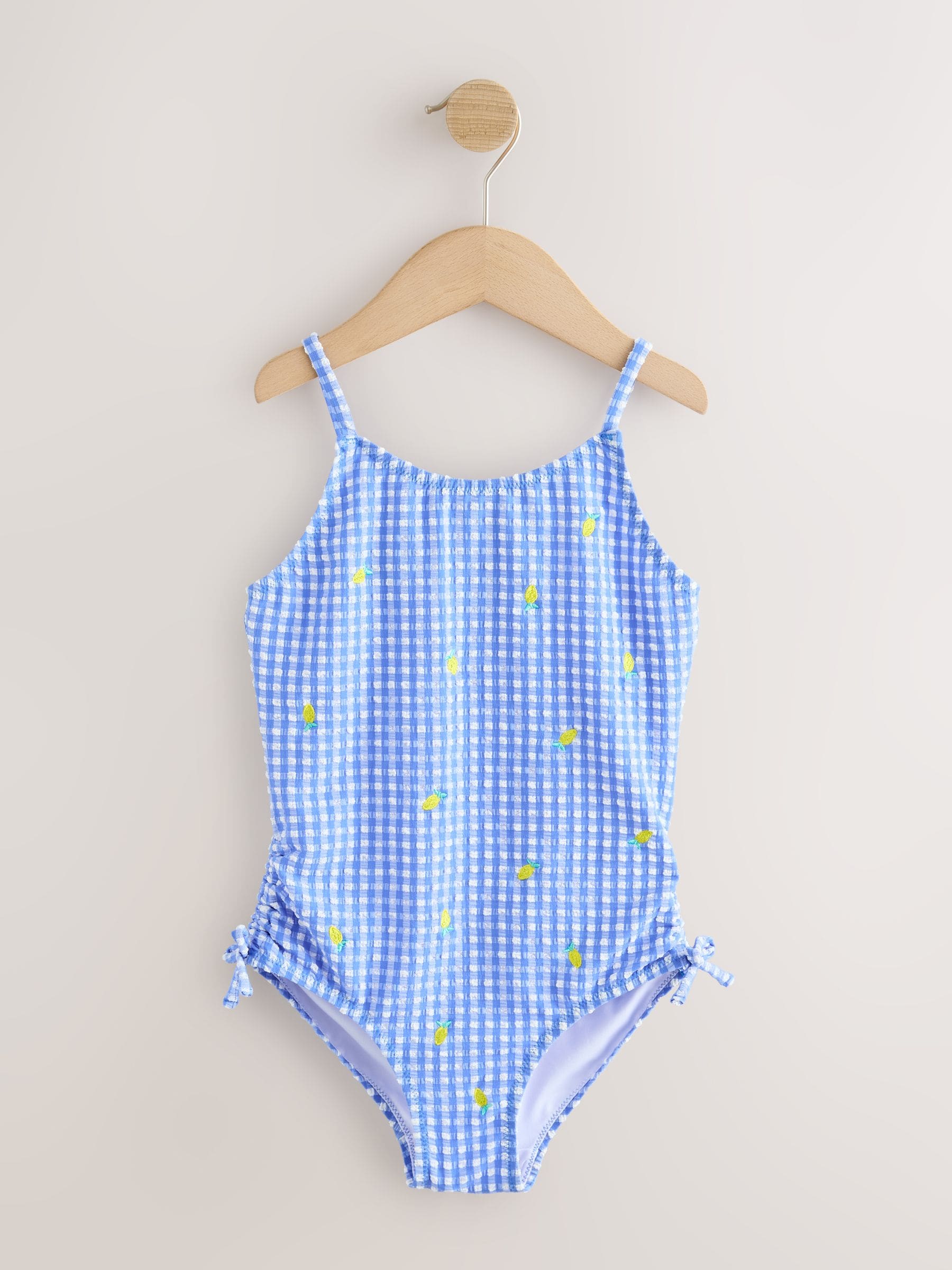 Buy Blue/White Gingham Lemon Strappy Ruched Swimsuit (3-16yrs