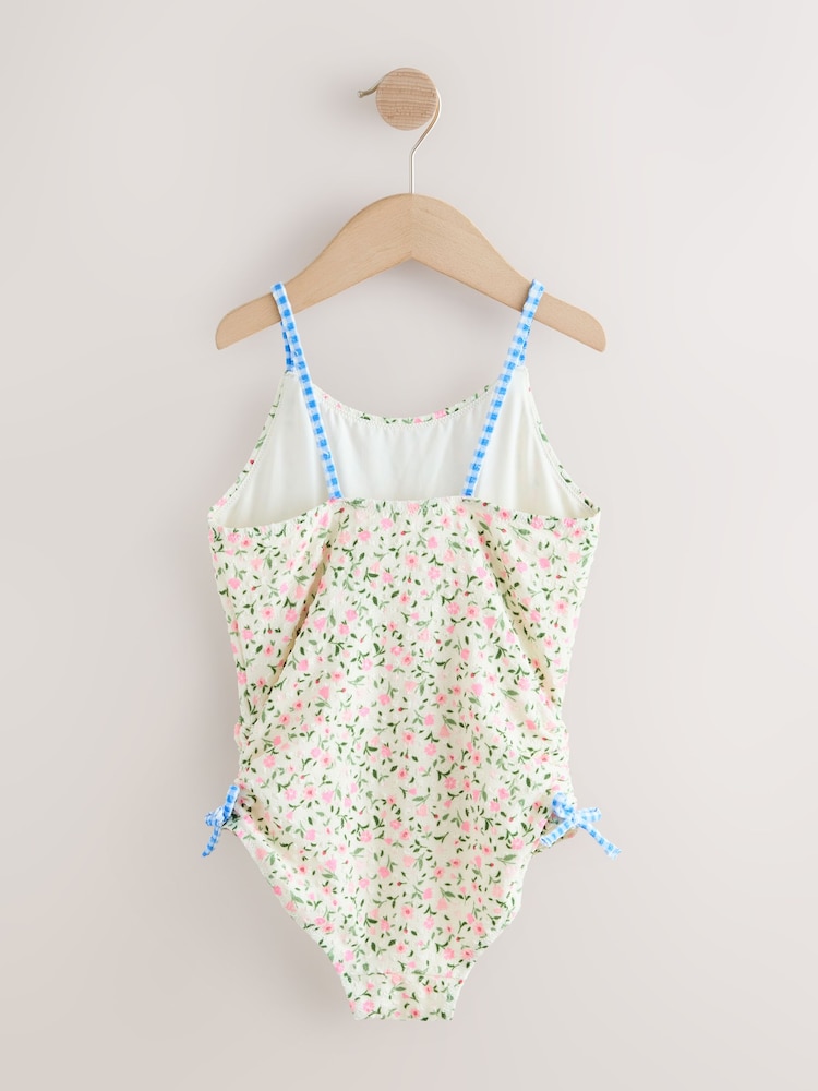 Ecru White Ditsy Floral Strappy Ruched Swimsuit (3-16yrs) - Image 2 of 4 Ecru White Ditsy Floral Strappy Ruched Swimsuit (3-16yrs) - Image 2 of 4